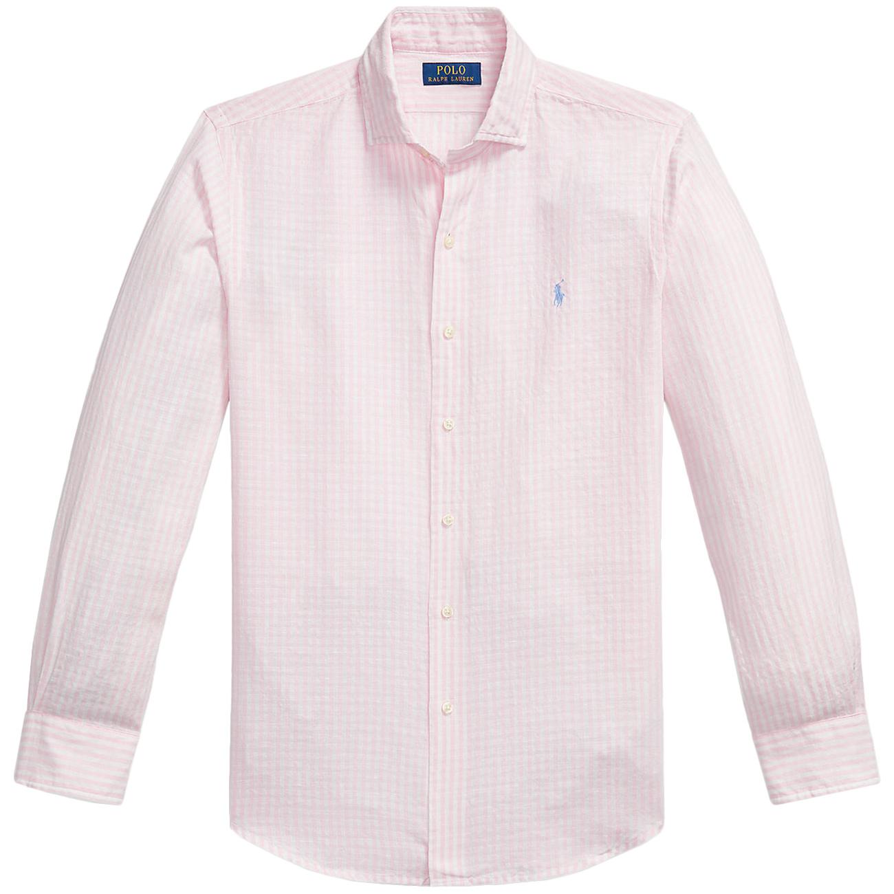 Camicia Seersucker A Righe 710B16700 002 7232B PINK WHITE POLO RALPH LAUREN 
