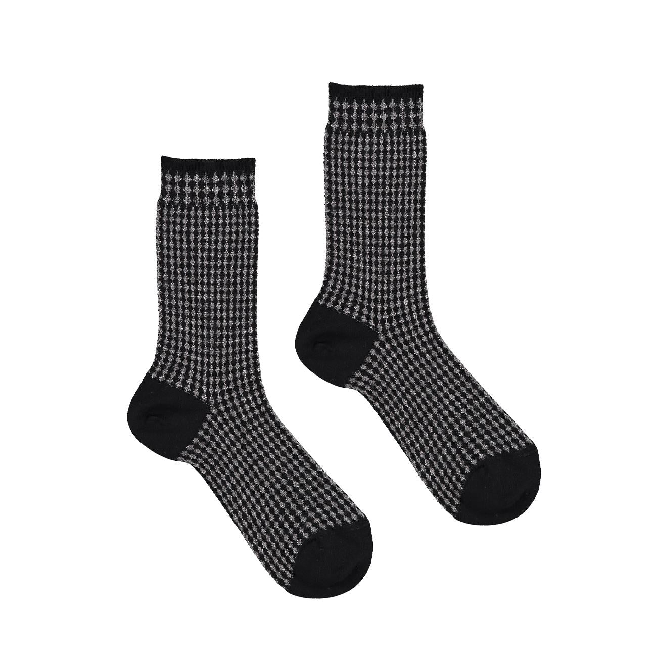 Calze Jacquard Micro Rombo Lurex Donna Nero 65539G V0021 NERO RED SOX 