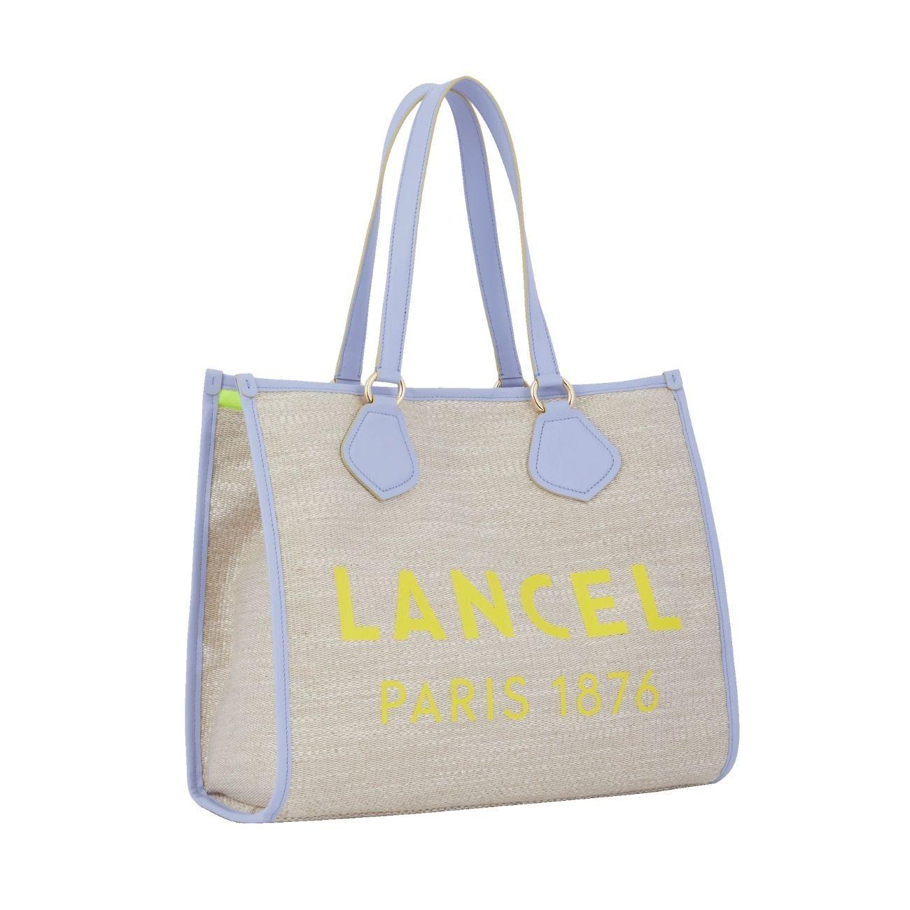 BORSA D. CABAS ETE TOILE DE JUTE ET CUIR LISSE SUM CABAS L LANCEL A10749 1D NATURAL/LAVANDE LANCEL 
