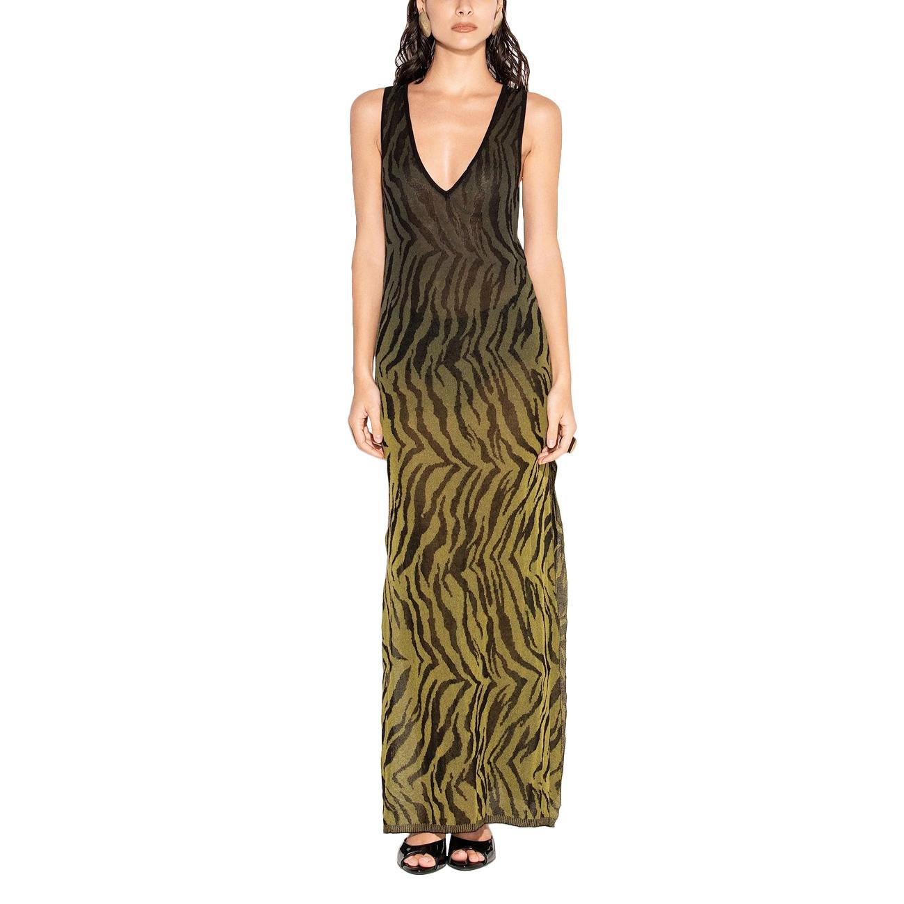 Abito Lungo Con Stampa Animalier VSKD13243 VERDE/NERO AKEP 