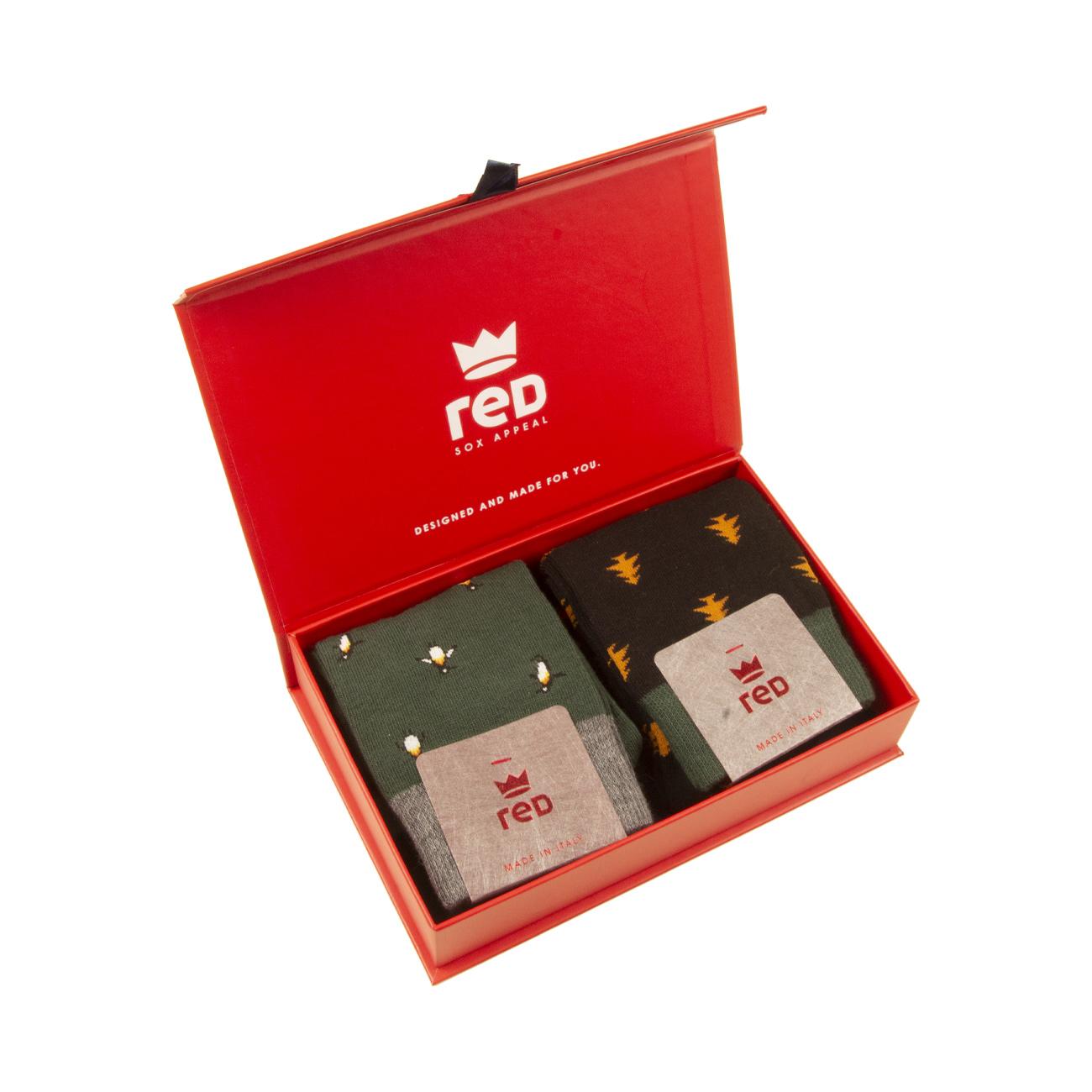 Gift Box Bipack Pied De Poule E Intreccio Uomo Verde Nero 64144G2 903B8 ASS.VERDE/NERO RED SOX 