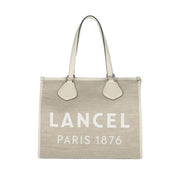 BORSA D. CABAS ETE TOILE DE JUTE ET CUIR LISSE SUM CABAS L LANCEL A107495ZTU 5Z NATUR/BLANC LANCEL 