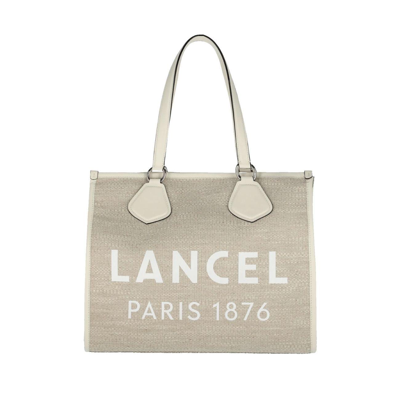 BORSA D. CABAS ETE TOILE DE JUTE ET CUIR LISSE SUM CABAS L LANCEL A107495ZTU 5Z NATUR/BLANC LANCEL 