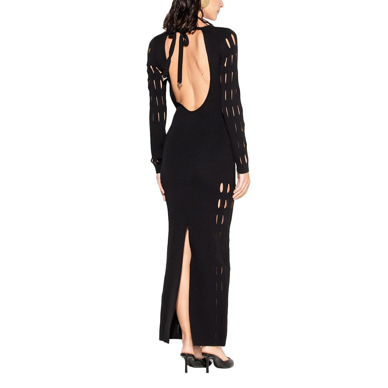 Abito Lungo Con Schiena Scoperta E Spacco VSKD13008 NERO AKEP 