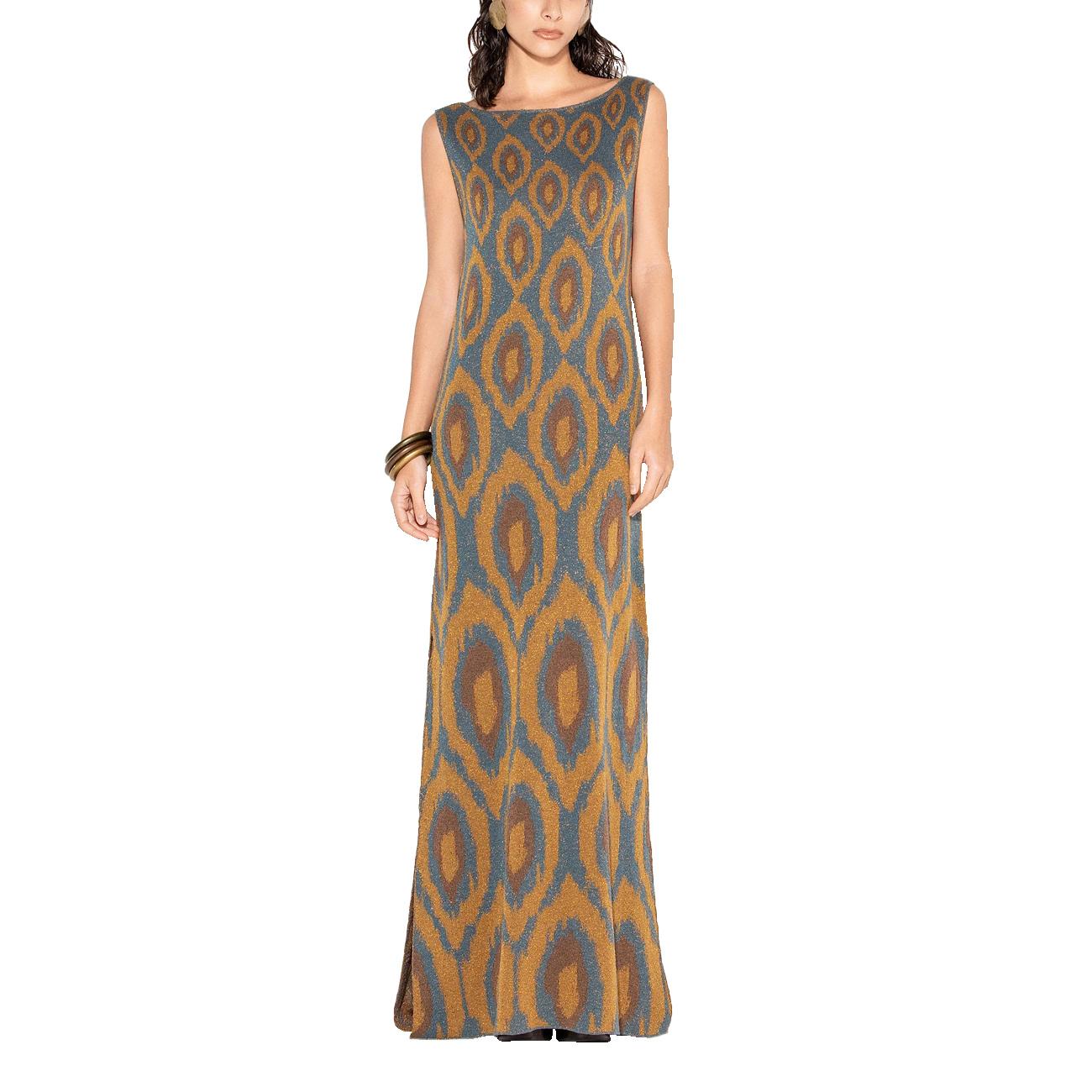 Abito Lungo Smanicato Con Motivo Geometrico VSKD13058 BLU AKEP 