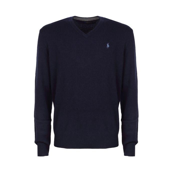 Pull Scollo A V In Lambswool Uomo Blu Navy 710667377 002 BLU NAVY POLO RALPH LAUREN 