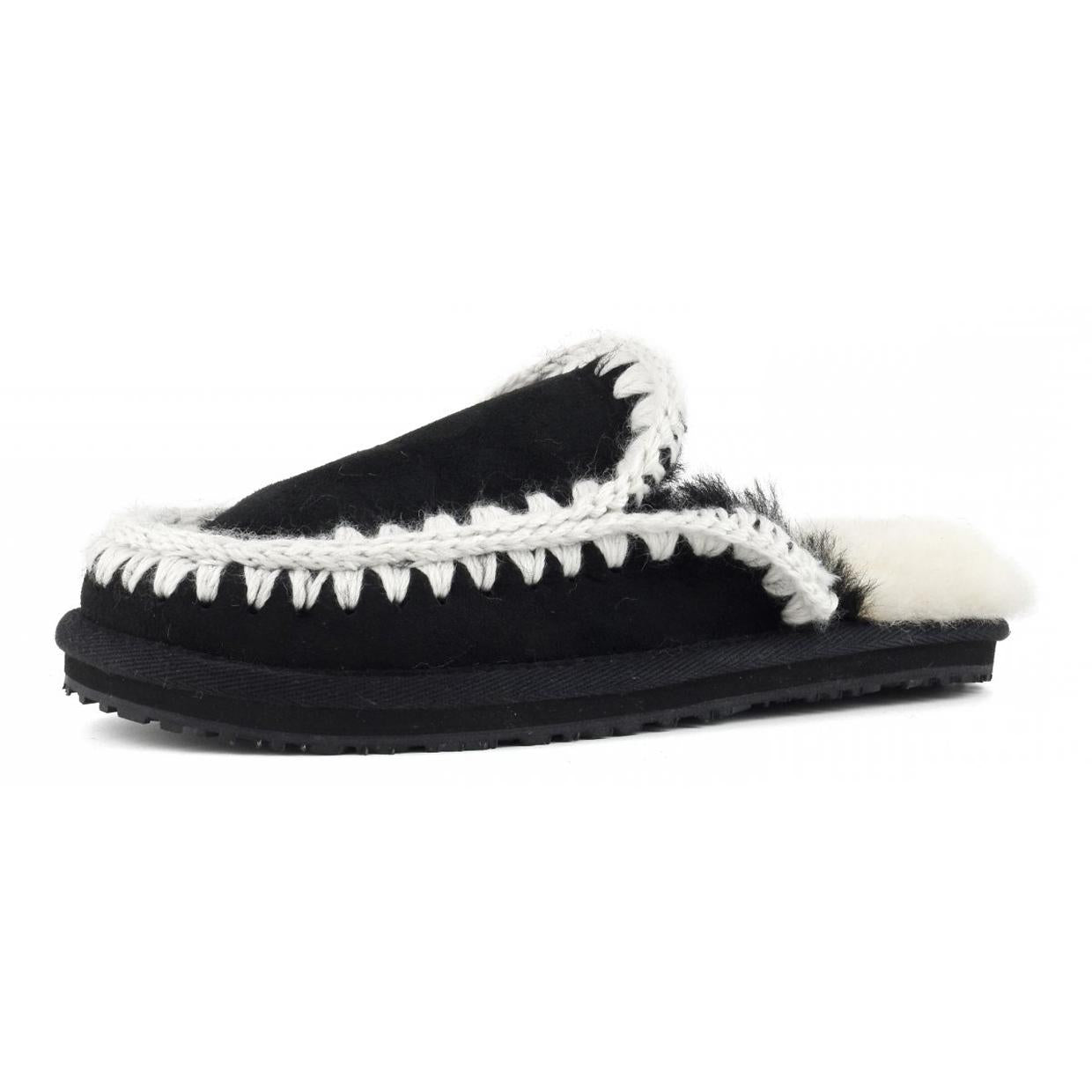 Slippers Suede Full Eskimo Stitch Donna Black White MU.FW161007A BLACKWHITE MOU 