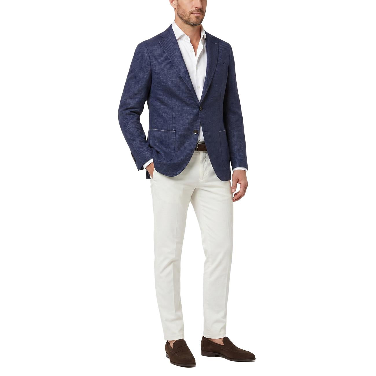 MASCHERONI Giacca 2 Bottoni Con Tasche Applicate Off Sck Loro Piana D84 101 BLU 