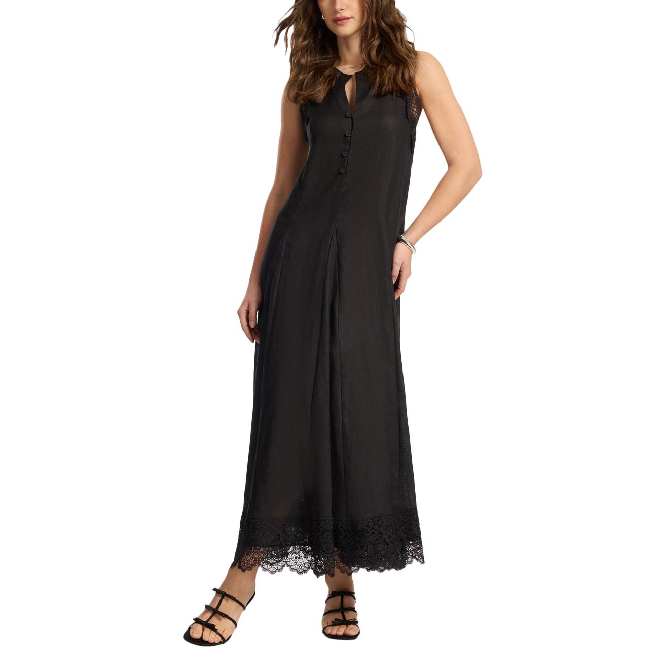 Abito Lungo In Lino Con Pizzo 7456P000264N 033 NERO ELENA MIRO' 