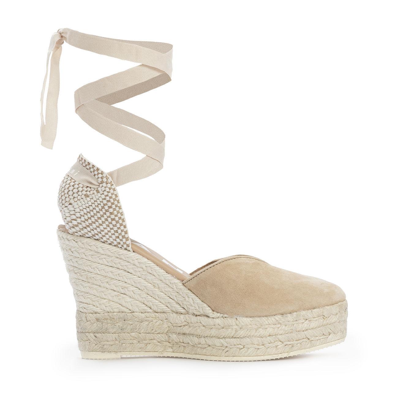 Sandali Hamptons Zeppato Con Lacci M11WH CHAMPAGNE BEIGE MANEBI 