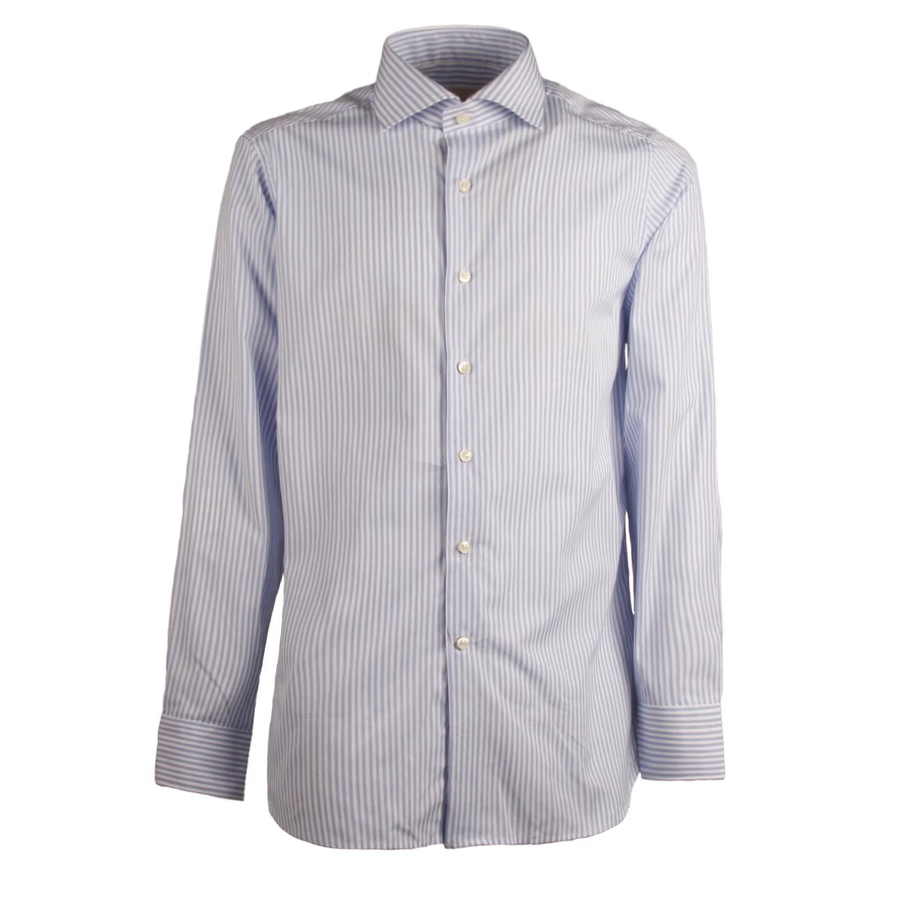 Camicia Rigata Collo Francese Uomo Bianco Azzurro UBEFIR RB3/B.CO/AZZURRO GUGLIELMINOTTI 