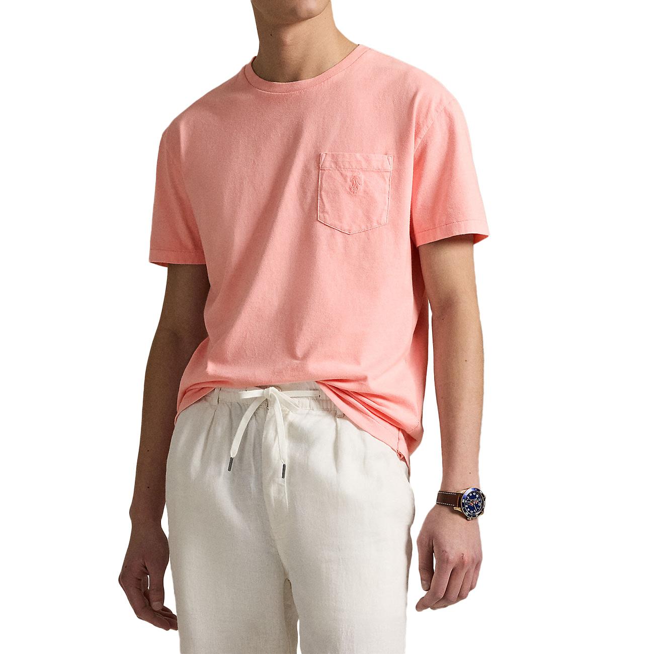 T-Shirt Personalizzata Slim Con Tasca Tinta Minerale 710969628 005 ROSE POLO RALPH LAUREN 