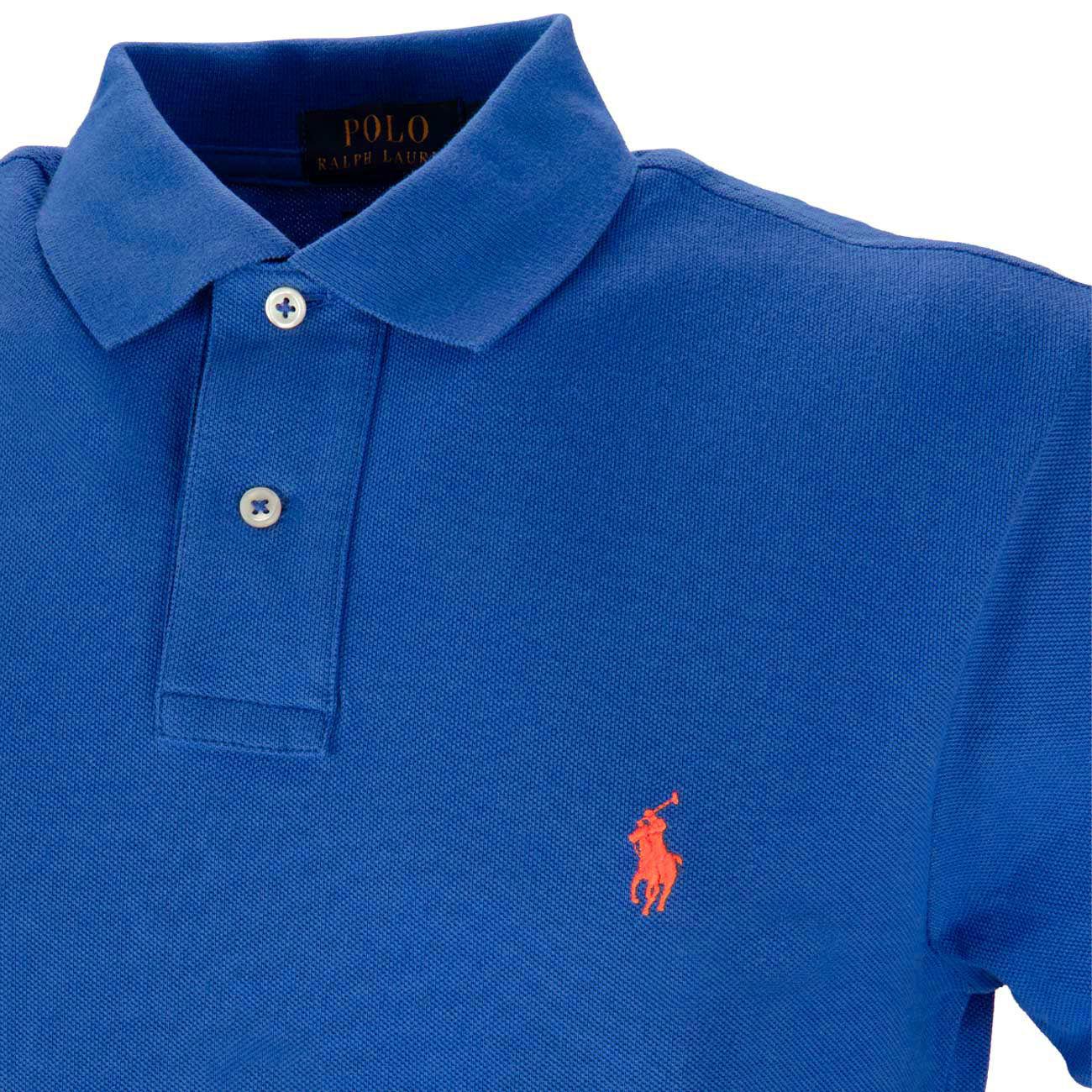 Polo Slim In Cotone Piquet Uomo Royal Arancio 710795080 014 NEW IRIS BLUE POLO RALPH LAUREN 