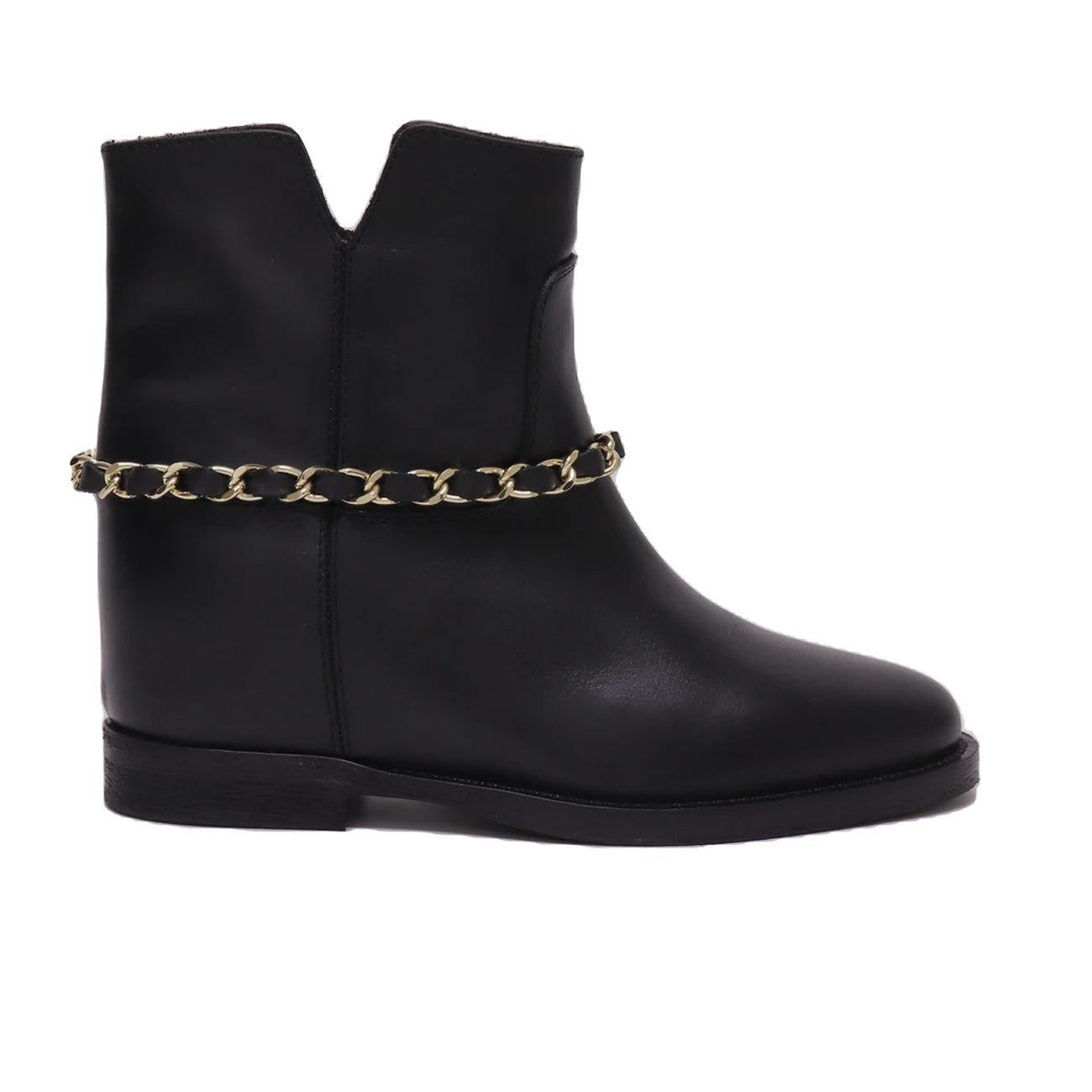 Stivaletti Bassi Con Catena Oro Donna Nero 3646/MALIBU NERO VIA ROMA 15 