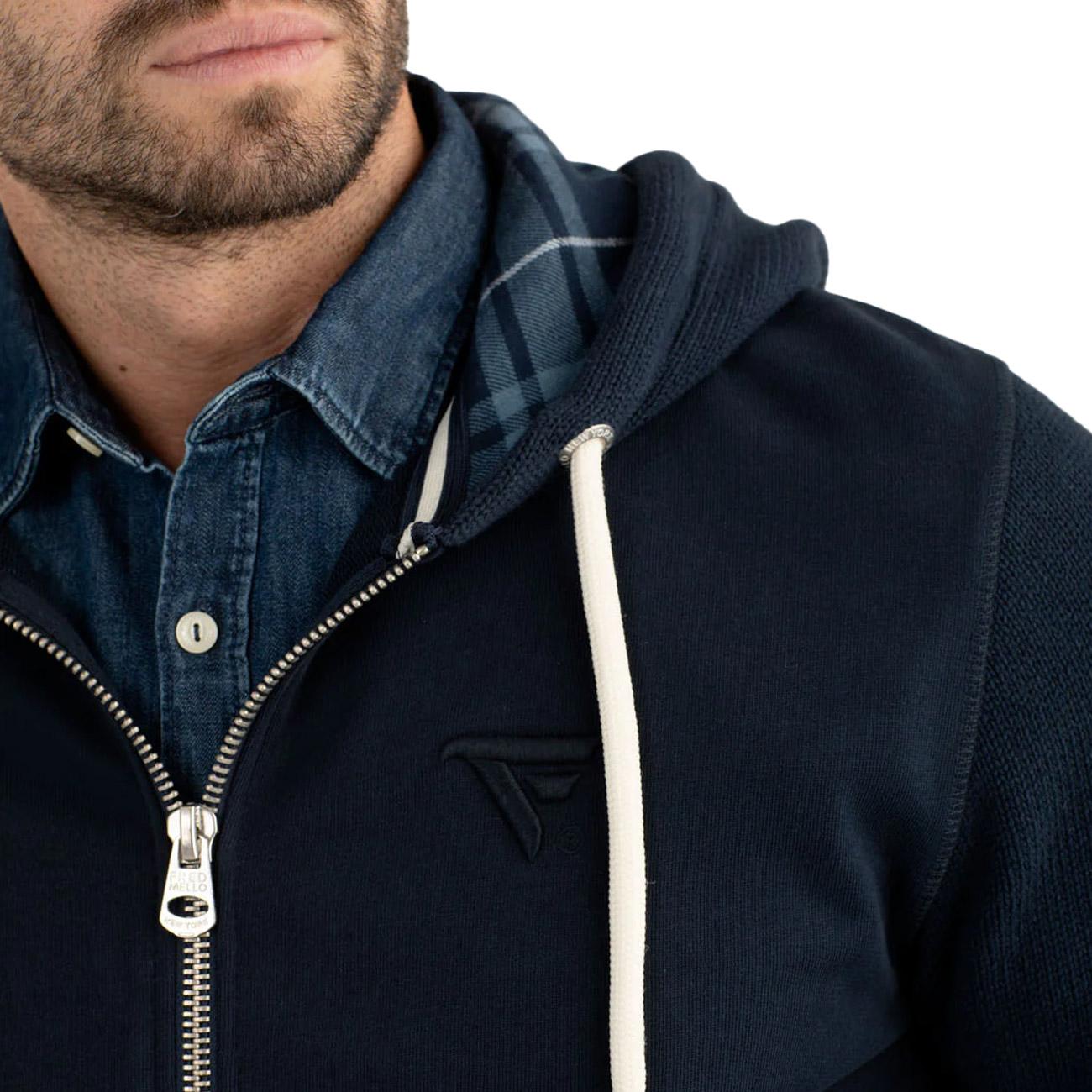 Felpa Full Zip Con Cappuccio E Dettagli In Maglia FM25W04FZ A0601 BLUE FRED MELLO 