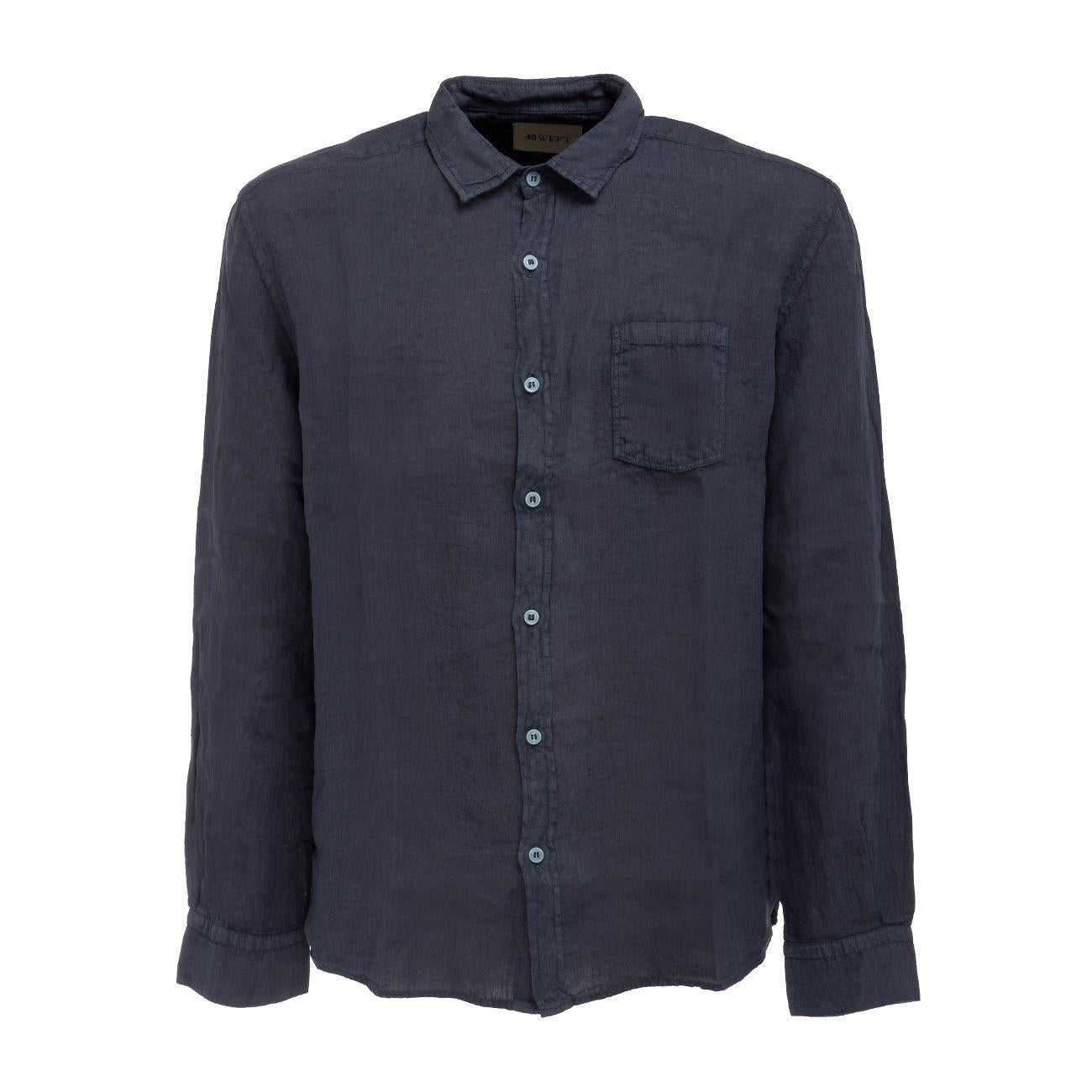 Camicia Braiden In Lino Colletto Classico Uomo Blu BRAIDEN/1337 W1738 BLU 40WEFT 