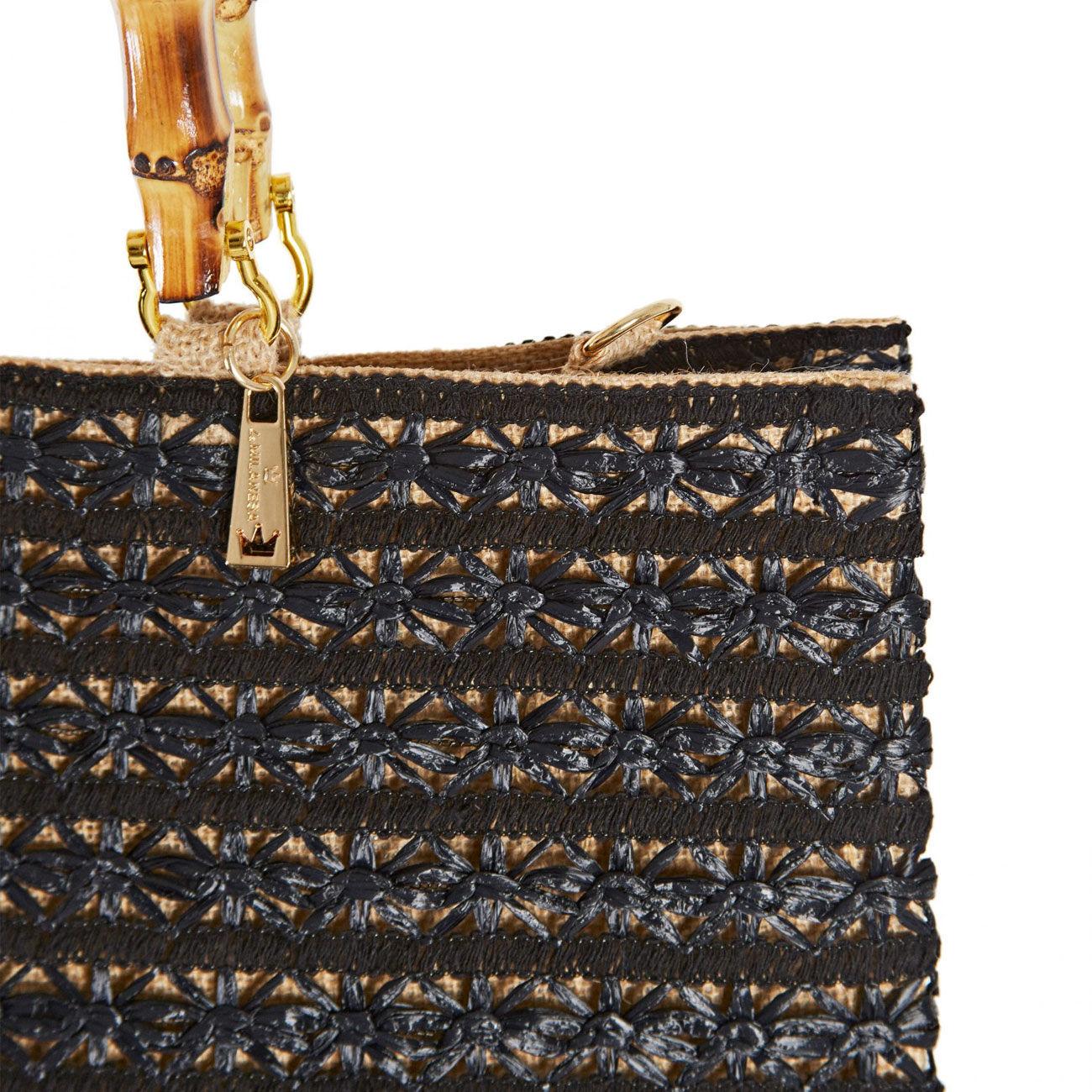 Borsa Capri Tote Rafia Media Donna Nera CAMN NERA LA MILANESA 