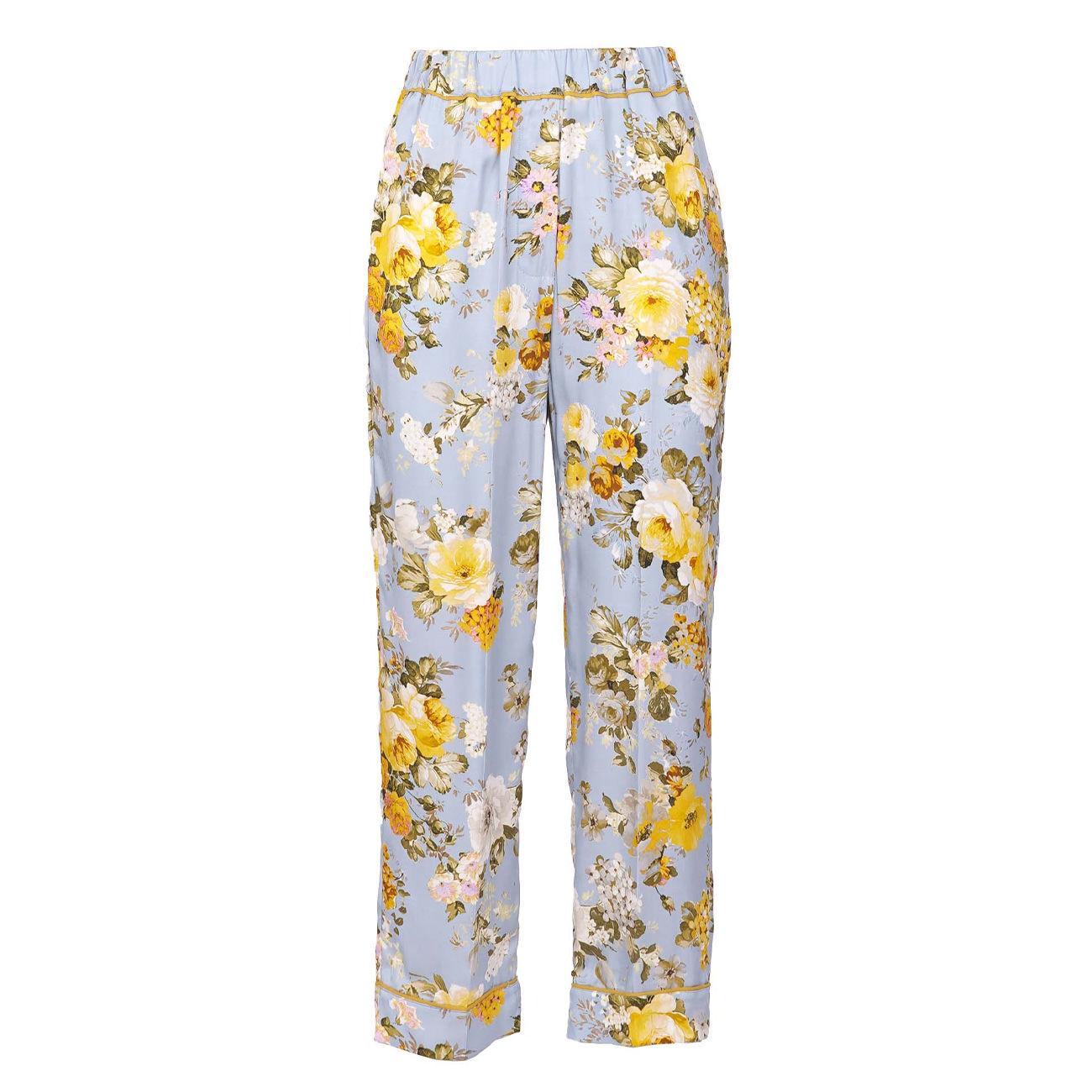 PANTALONE D. DRITTO FANT. FIORE BASE AZZ. JUCCA J3714067/SF/36 POLINESIA 1798/AZZ. GIALLO JUCCA 