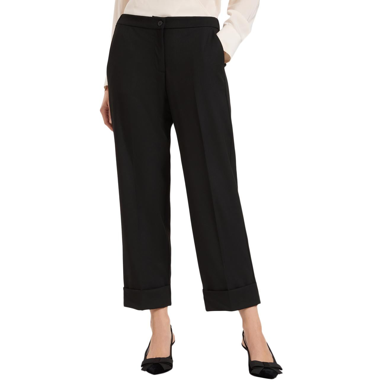 Pantaloni Cropped Con Risvolto P164P000360N 033 NERO ELENA MIRO' 