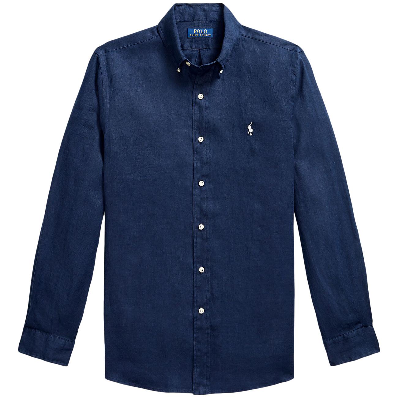 Camicia Di Lino 710966294 504 NEWPORT NAVY W/WHITE PP POLO RALPH LAUREN 