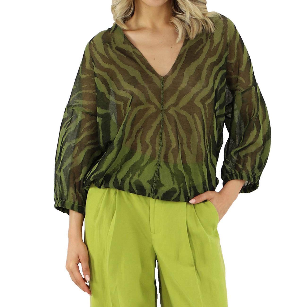 Blusa Jacquard Animalier CMKD13248 VERDE/NERO AKEP 
