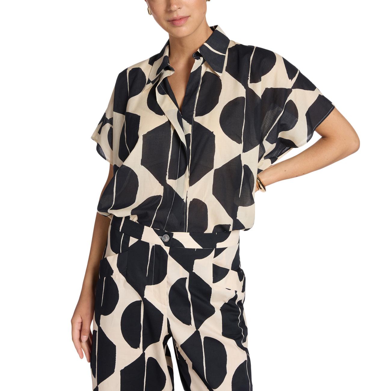 Camicia In Mussola Contone Stampata 5000E100115N 01 BIANCO/NERO ELENA MIRO' 