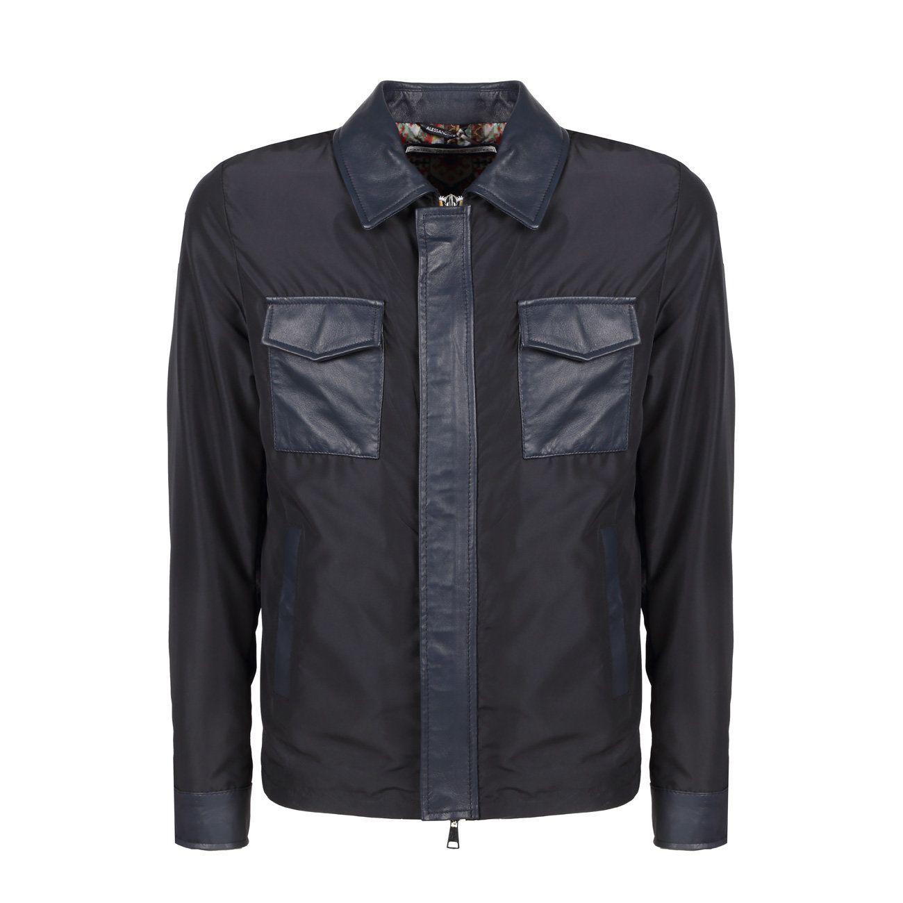 Giubbino Fullzip In Nylon Con Inserti In Pelle Uomo Navy I91654000 23NAVY DANIELE ALESSANDRINI 