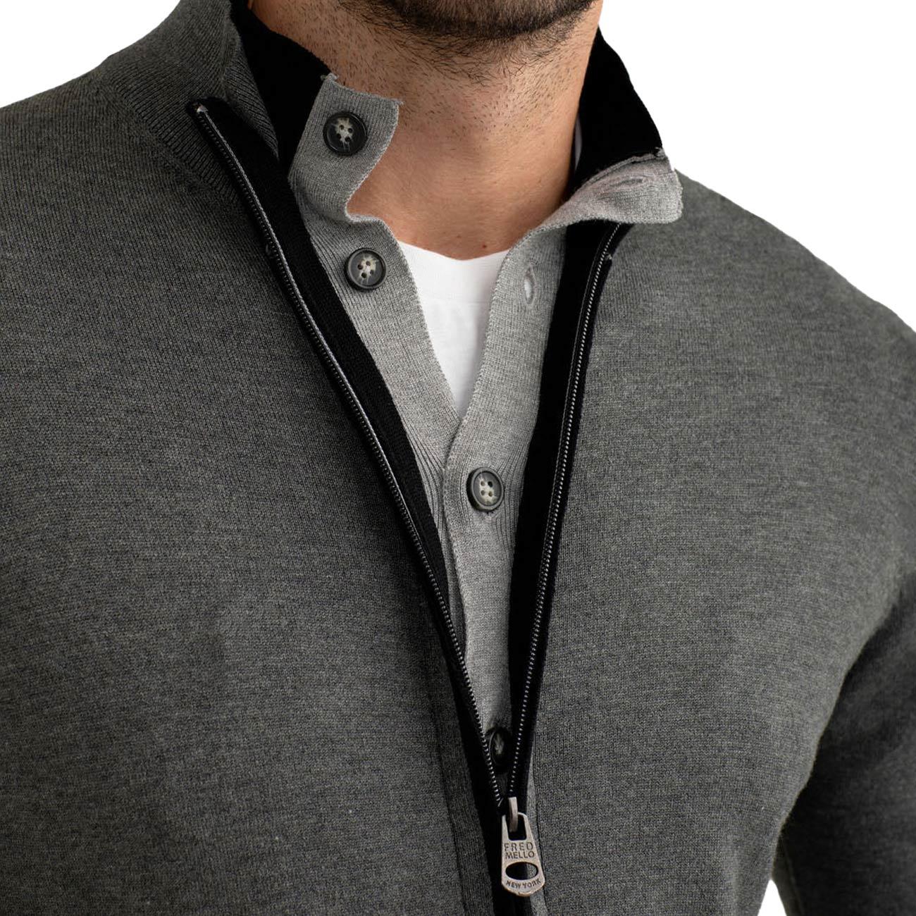 Maglia Full Zip FM25W18MZ A0953 ANTRACITE MELANGE FRED MELLO 