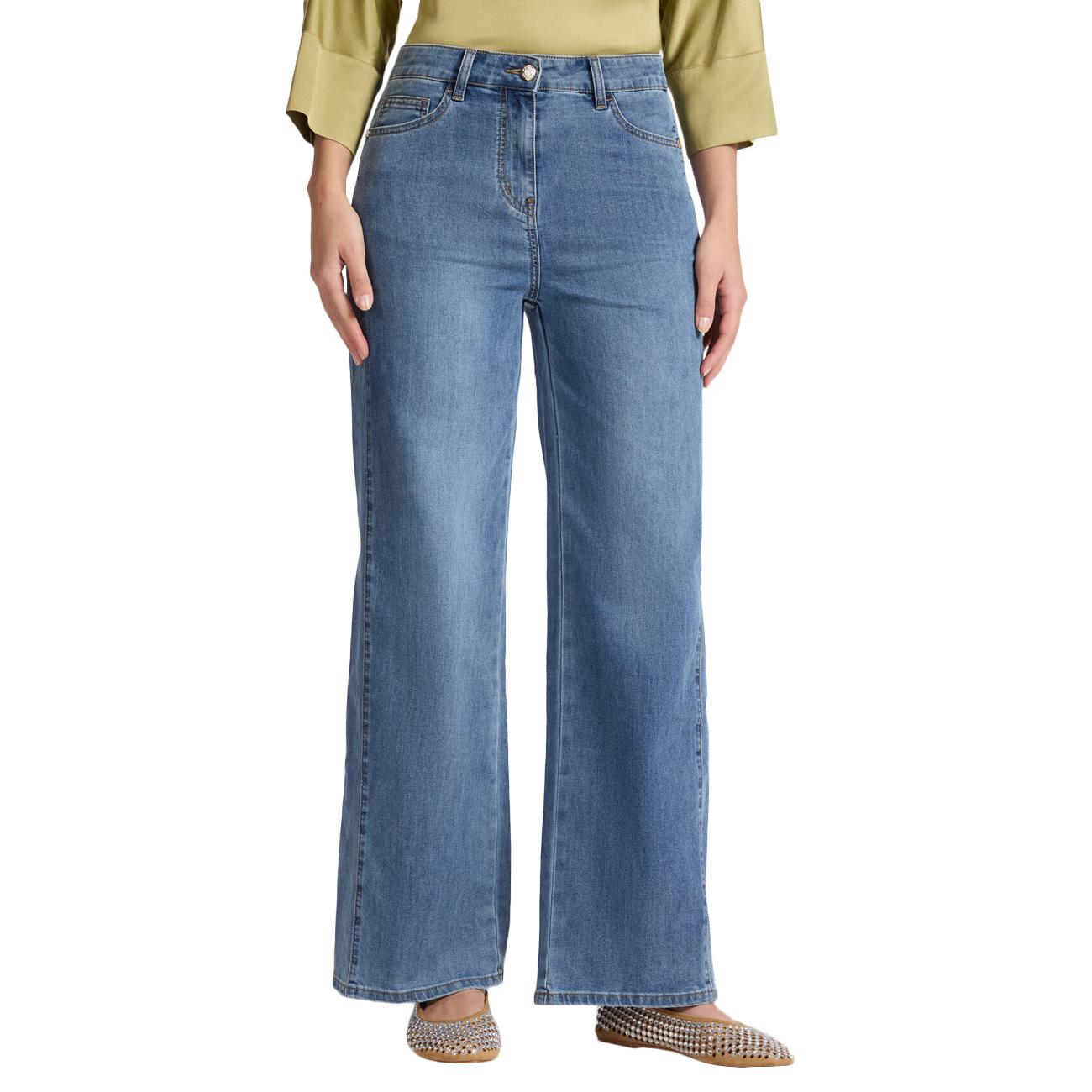 Jeans 5 Tasche Mid Wide Leg, "Wanda" P531P000413N 024 BLU MEDIO ELENA MIRO' 