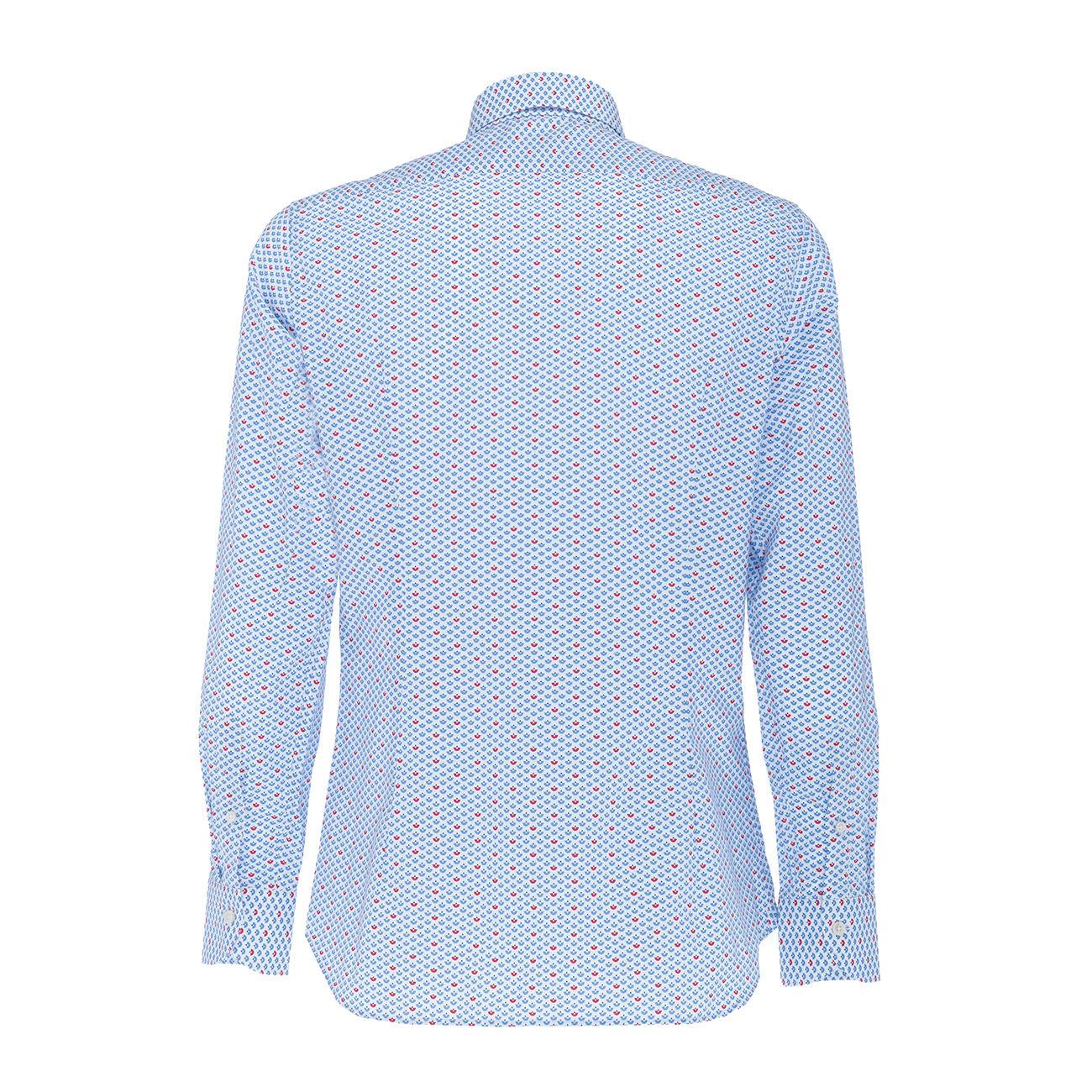 Camicia In Cotone Microfantasia Geometrica Uomo Bianco Blu Rosso GUG/1U4DFUR FB7BIANCO.BLU.ROSSO GUGLIELMINOTTI 