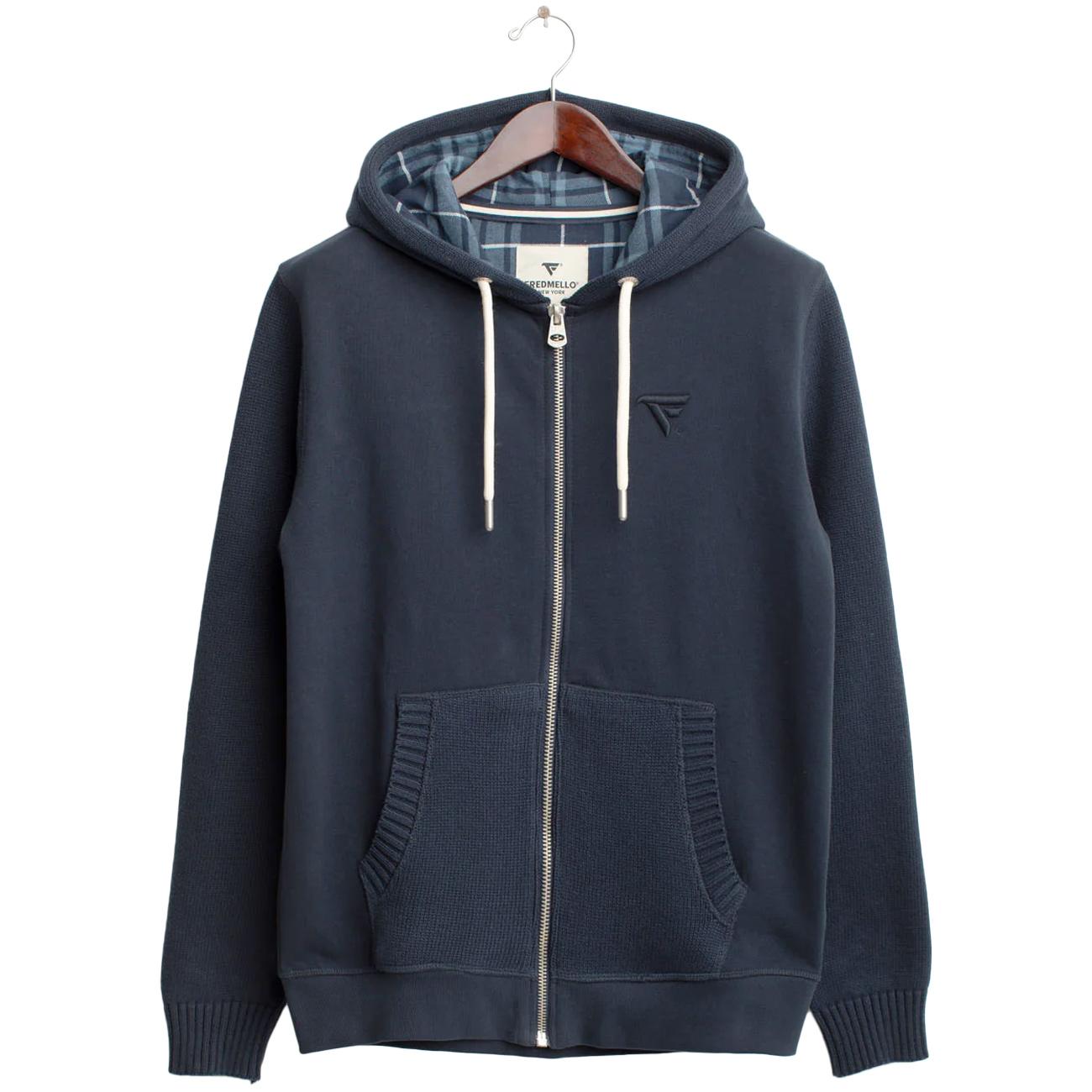 Felpa Full Zip Con Cappuccio E Dettagli In Maglia FM25W04FZ A0601 BLUE FRED MELLO 