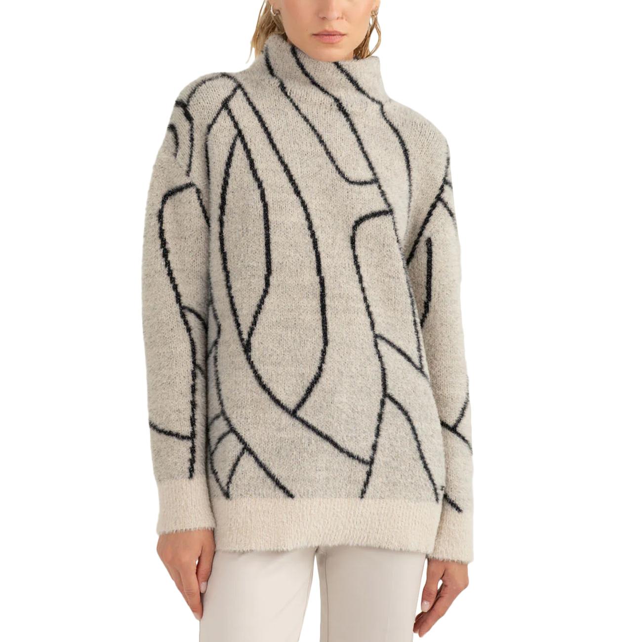 Maglia Dolcevita Effetto Pelliccia Con Fantasia Lurex FW25W25MD A0017 CREAM FRED MELLO 