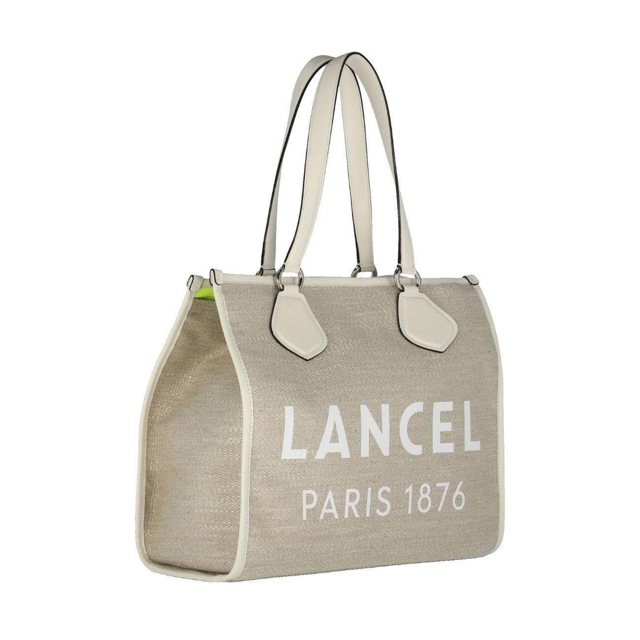BORSA D. CABAS ETE TOILE DE JUTE ET CUIR LISSE SUM CABAS L LANCEL A107495ZTU 5Z NATUR/BLANC LANCEL 