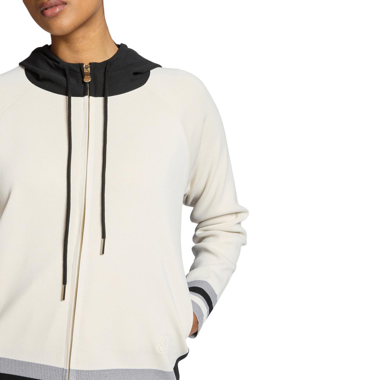 ELENA MIRO' Cardigan Misto Viscosa Con Cappuccio E Zip M547Z000688N 0B1 JUTA/NERO/GRIGIIO 