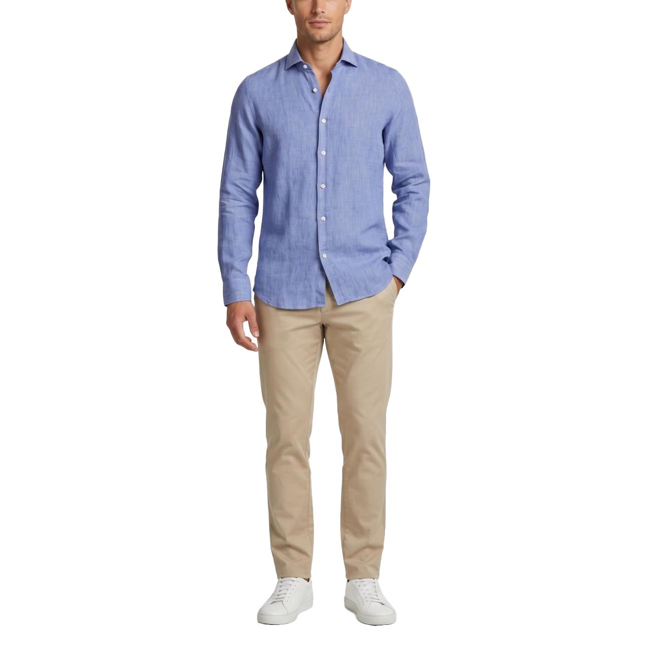 Camicia Di Lino Regular Fit GMB/QE8CUU UD1 BLUETTE MASCHERONI 