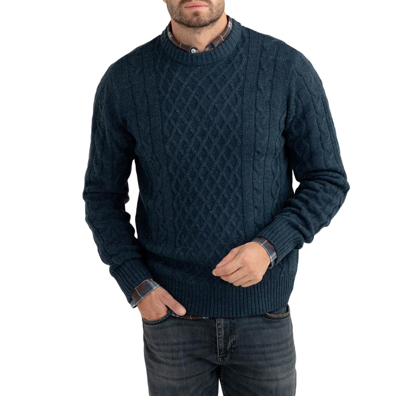 Maglia Girocollo Con Lavorazione A Trecce E Rombi FM25W06MG A0620 DENIM MELANGE FRED MELLO 