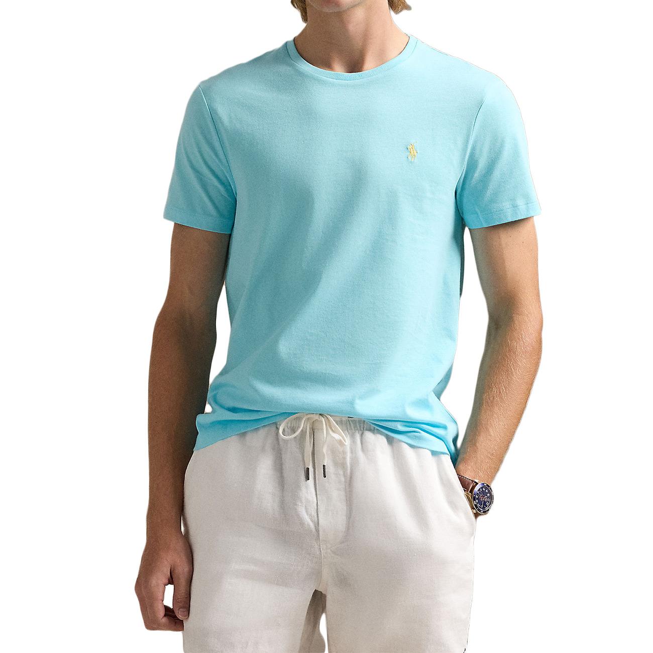 T-Shirt Girocollo Slim Fit Jersey Uomo Aqua Blue 710671438 407 AQUA BLUE/C1382 POLO RALPH LAUREN 