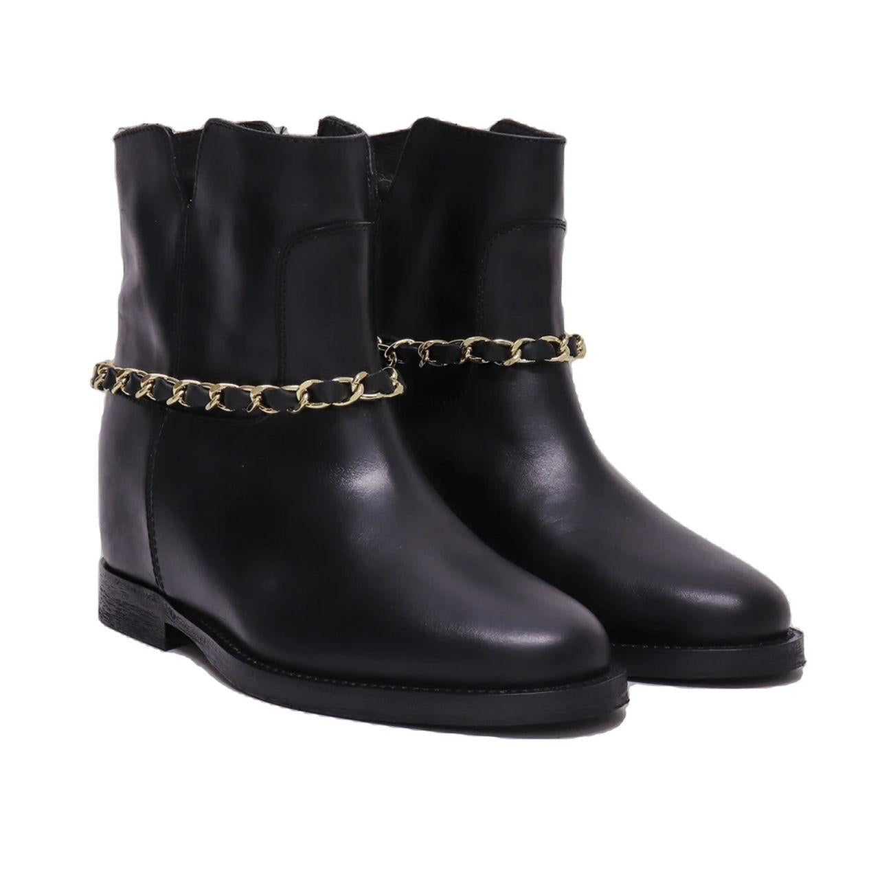 Stivaletti Bassi Con Catena Oro Donna Nero 3646/MALIBU NERO VIA ROMA 15 