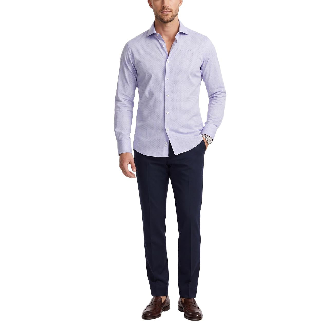 Camicia Slim SK Fantasia GMB/QM2CJE FB2 BIANCO/PUNTINI AZZ-BLU MASCHERONI 
