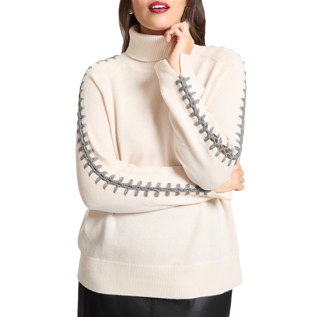 Maglia In Lana Ricamata A Mano M468Z000601N 002 GESSO ELENA MIRO' 