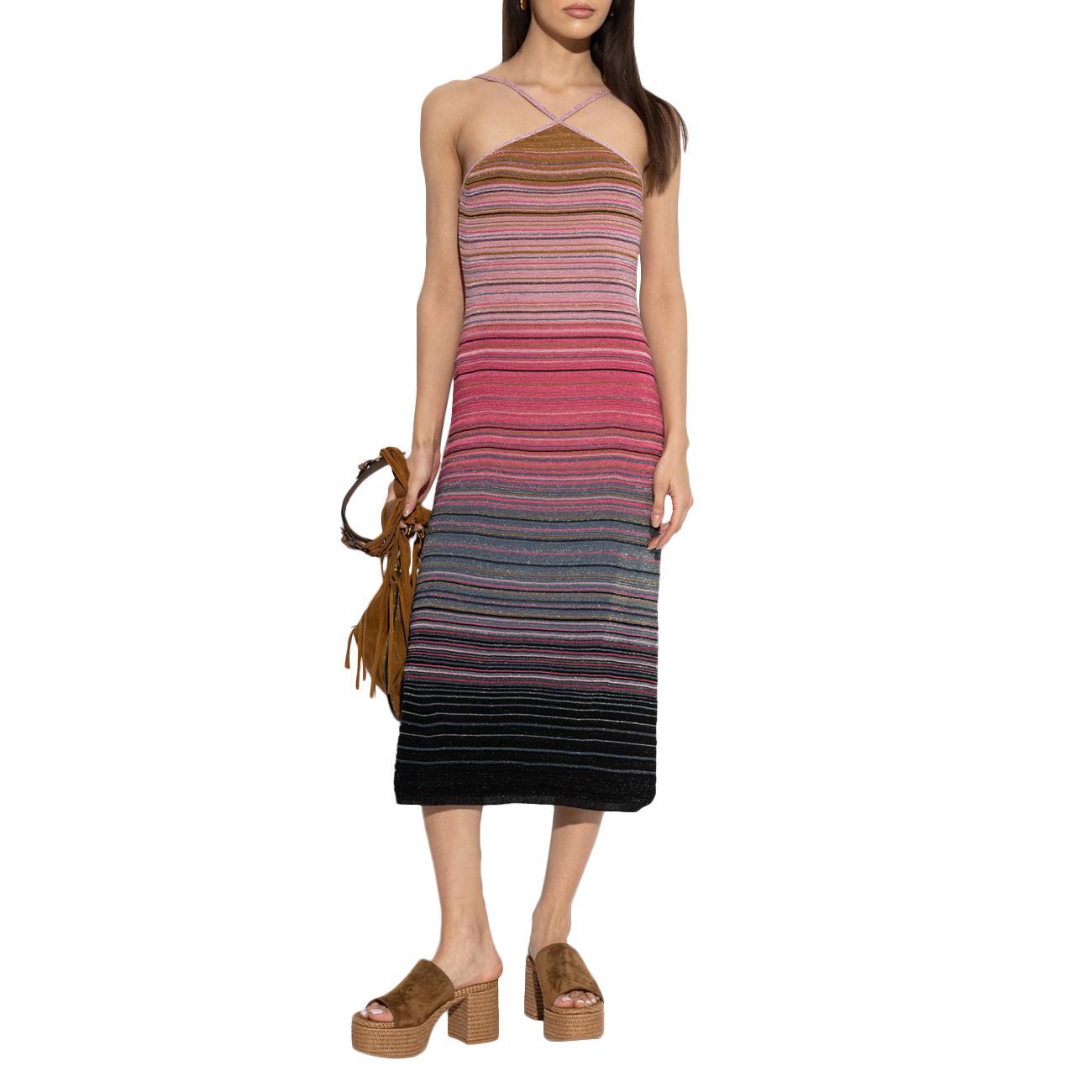 AKEP Abito Lungo A Strisce Lurex VSKD13292 VIOLA 