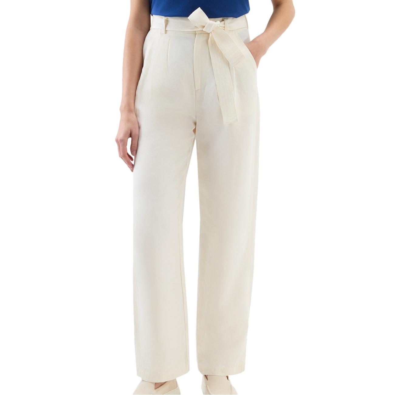 Pantalone In Misto Viscosa E Lino Donna Plaster White CFWWTR0151FRUT3043 8178 PLASTER WHITE WOOLRICH 