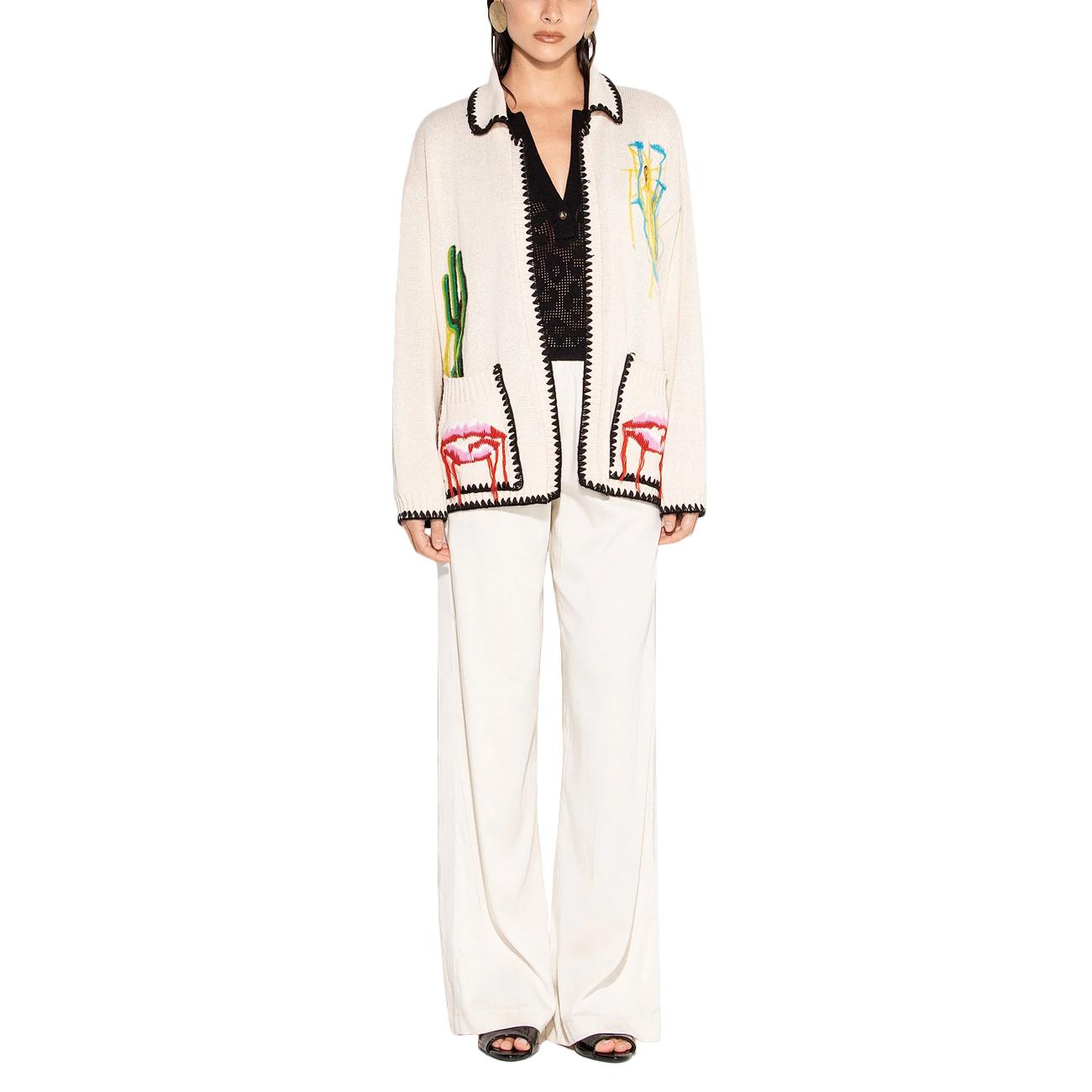 Cardigan Con Patch E Bordi A Contrasto GBKD13050 PANNA AKEP 