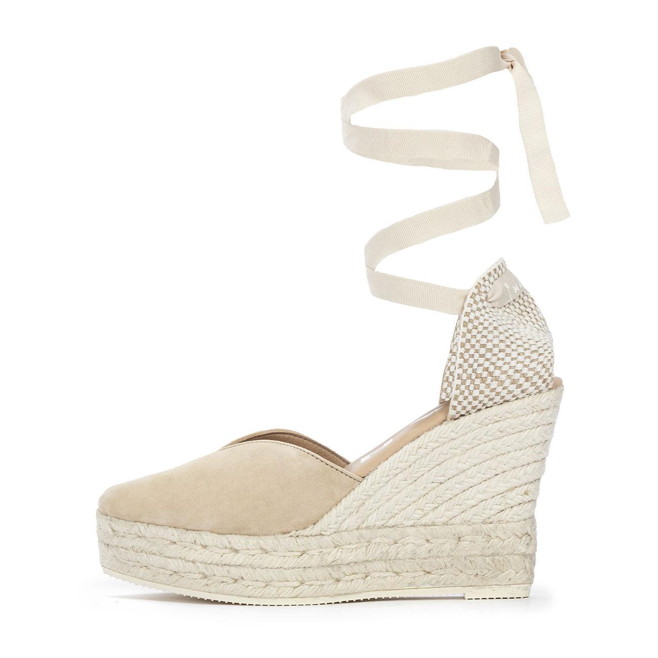 SANDALO D. HAMPTONS ZEPPATO SOFT SUEDE SC.CUORE A CUORE C/LACCI MANEBI M11WH CHAMPAGNE BEIGE MANEBI 