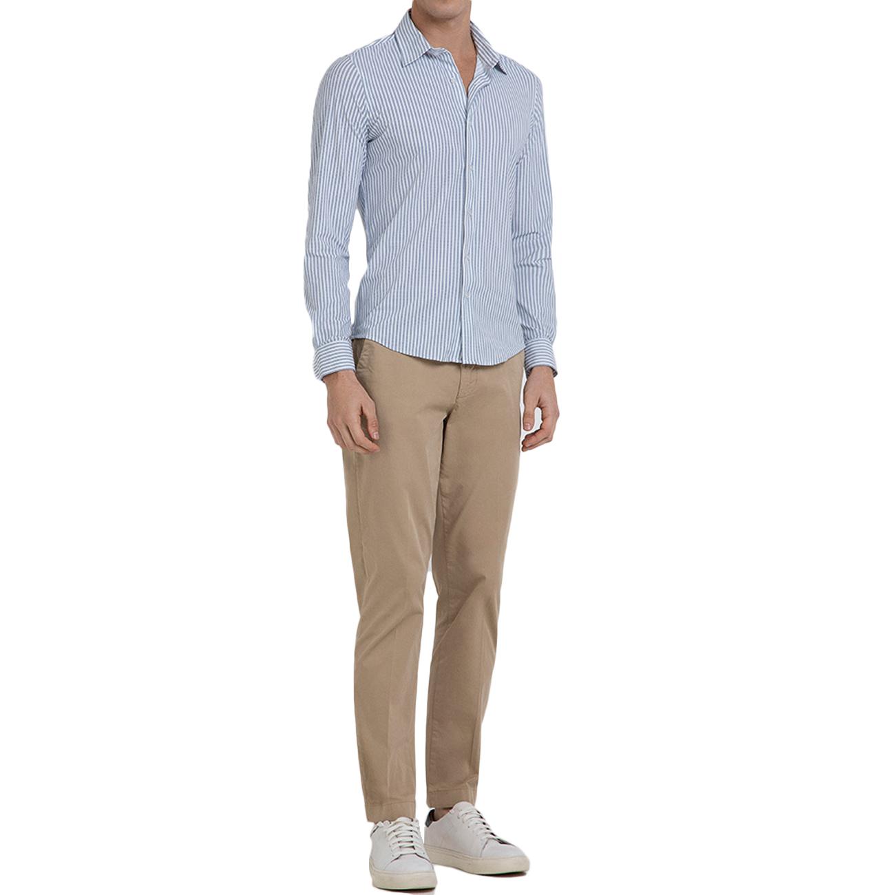 Camicia Rigata Con Collo Italiano Uomo Blu MK893013 BLUE MARKUP 