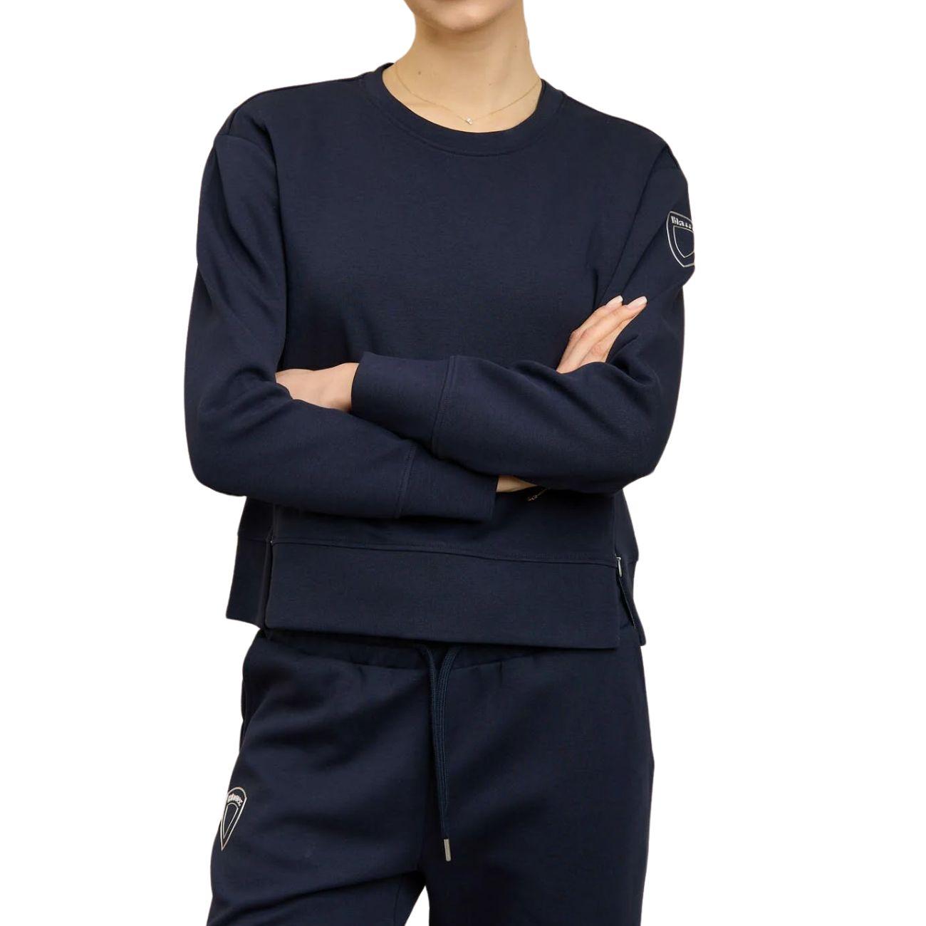 Felpa Girocollo Con Zip Donna Blu 25SBLDF03076-007092 888 BLU BLAUER 