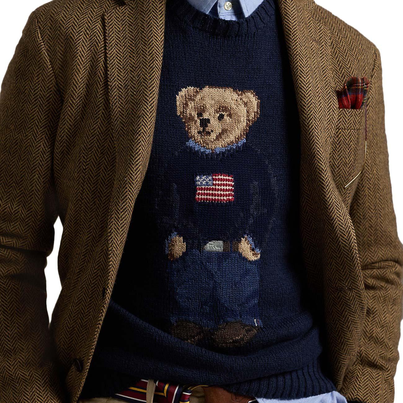 Pullover In Cotone E Lino Con Orso 710946137 001 BEAR NAVY POLO RALPH LAUREN 