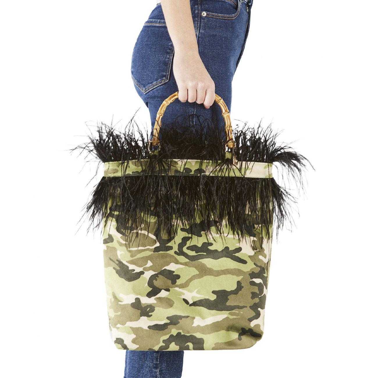 BORSA D. PIETRA SANTA TOTE CAMOUFLAGE C/PIUME IN ALTO LM PIEN MULT.VERDE LA MILANESA 