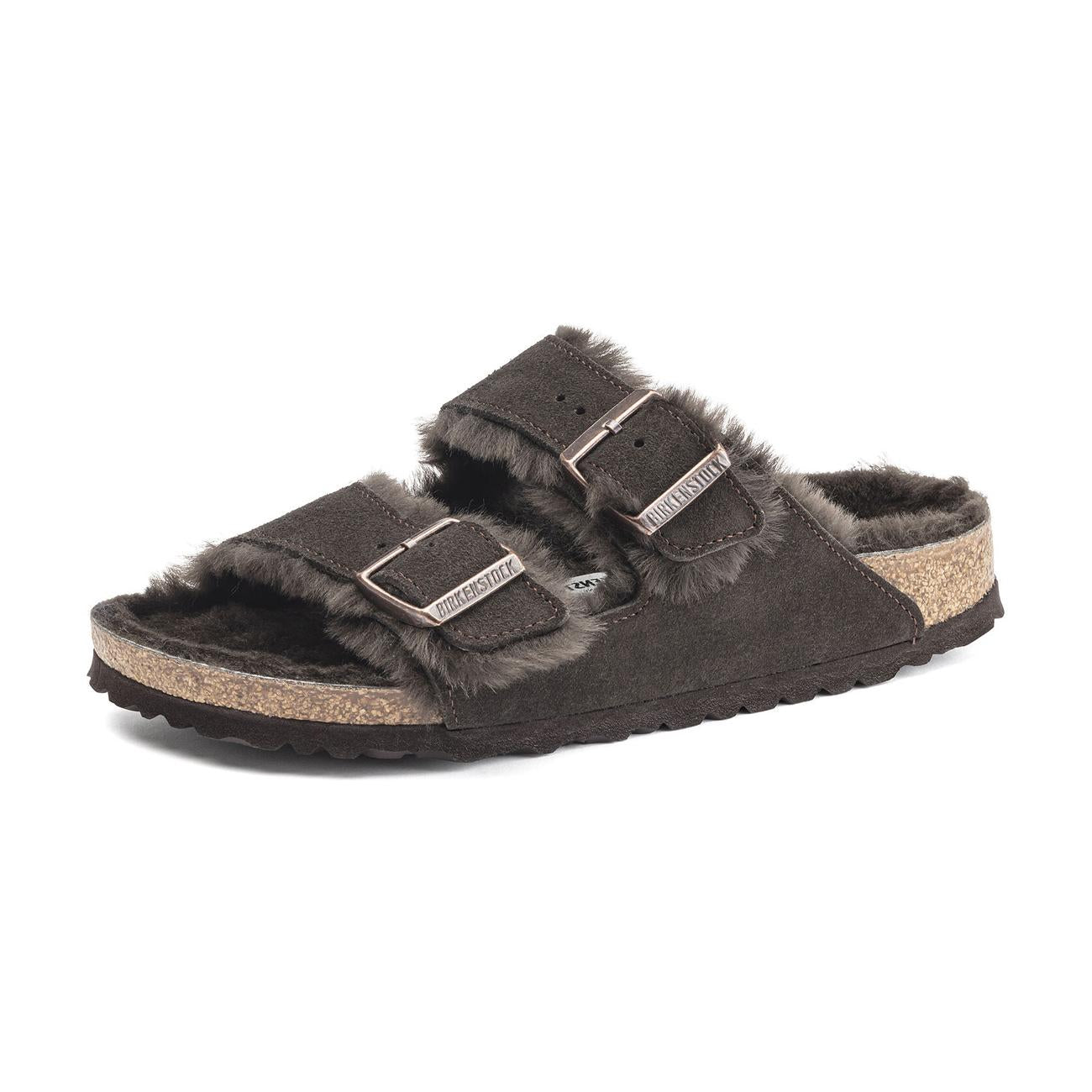 Sandali Arizona In Pelle Scamosciata Con Shearling 1020528 MOCCA BIRKENSTOCK 