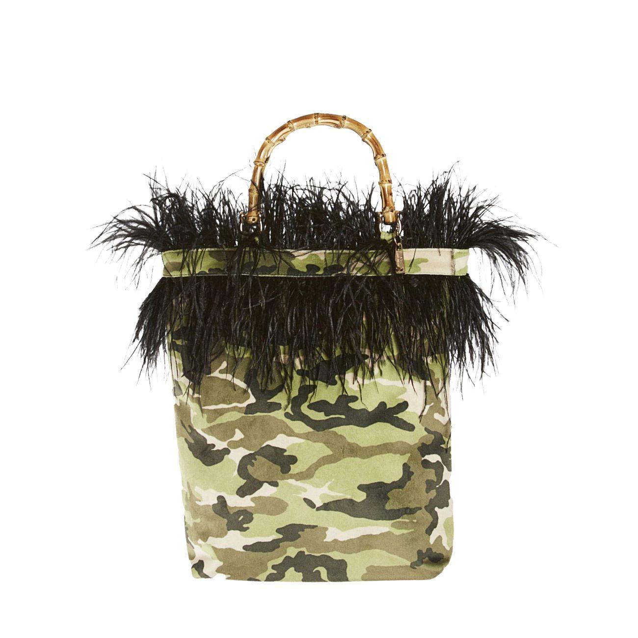 BORSA D. PIETRA SANTA TOTE CAMOUFLAGE C/PIUME IN ALTO LM PIEN MULT.VERDE LA MILANESA 